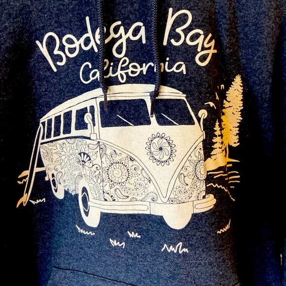 Vintage Bodega Bay CA Volkswagen Bus VW SURF Blue Women’s S Hoodie - Picture 2 of 4
